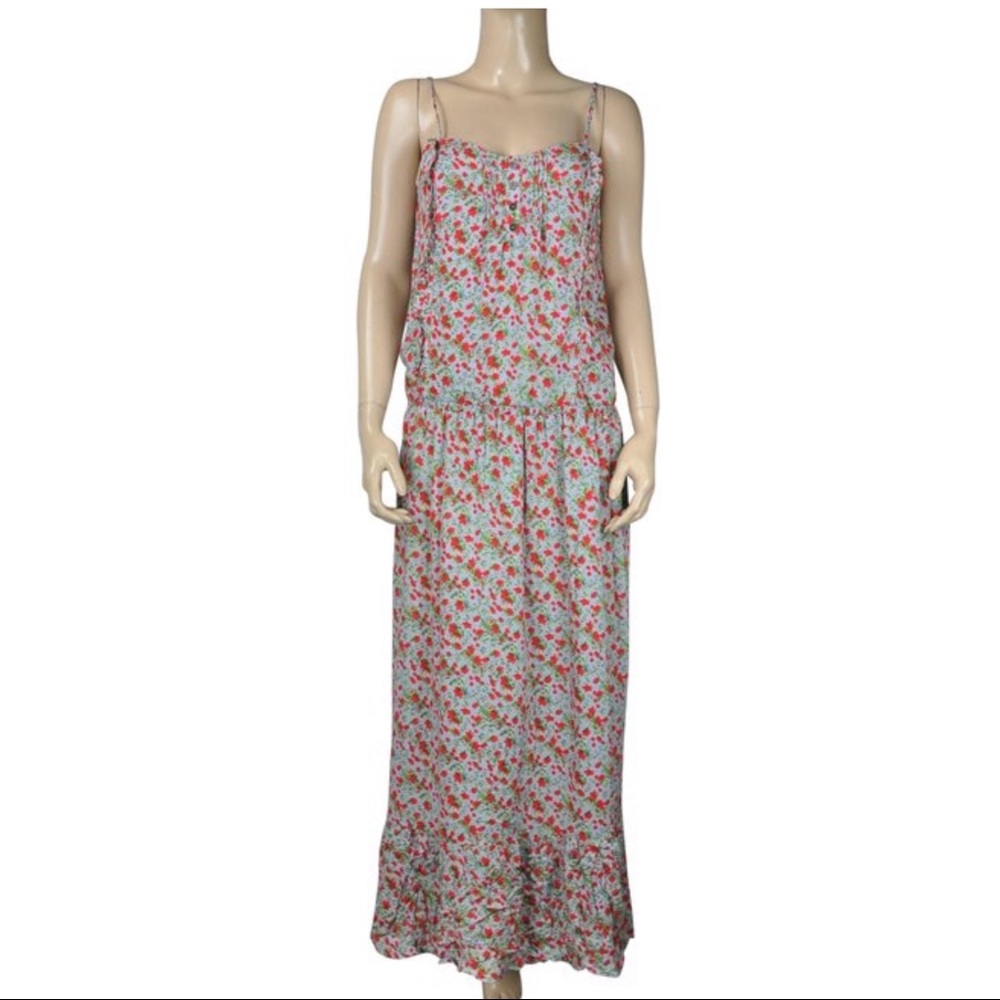 MAXI DRESS FLORAL PRINT BOHO STYLE RUFFLE FLOWER